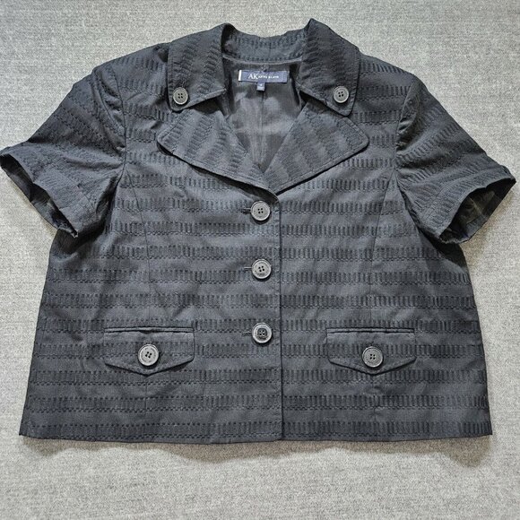 Anne Klein Blazer Womens 14 Black SS Buttons Pockets Monochrome Cotton Goth Boho - Picture 1 of 15